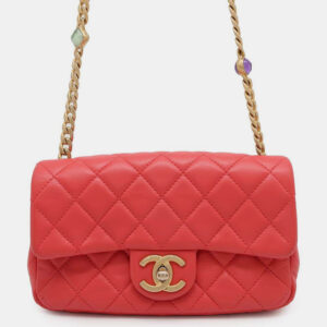 Chanel Red Lambskin Leather Flap Chain Shoulder Bag