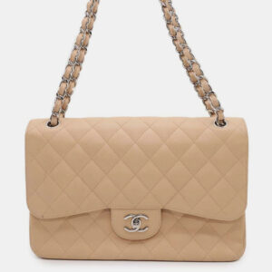 Chanel Beige Caviar Leather Double Flap Shoulder Bag