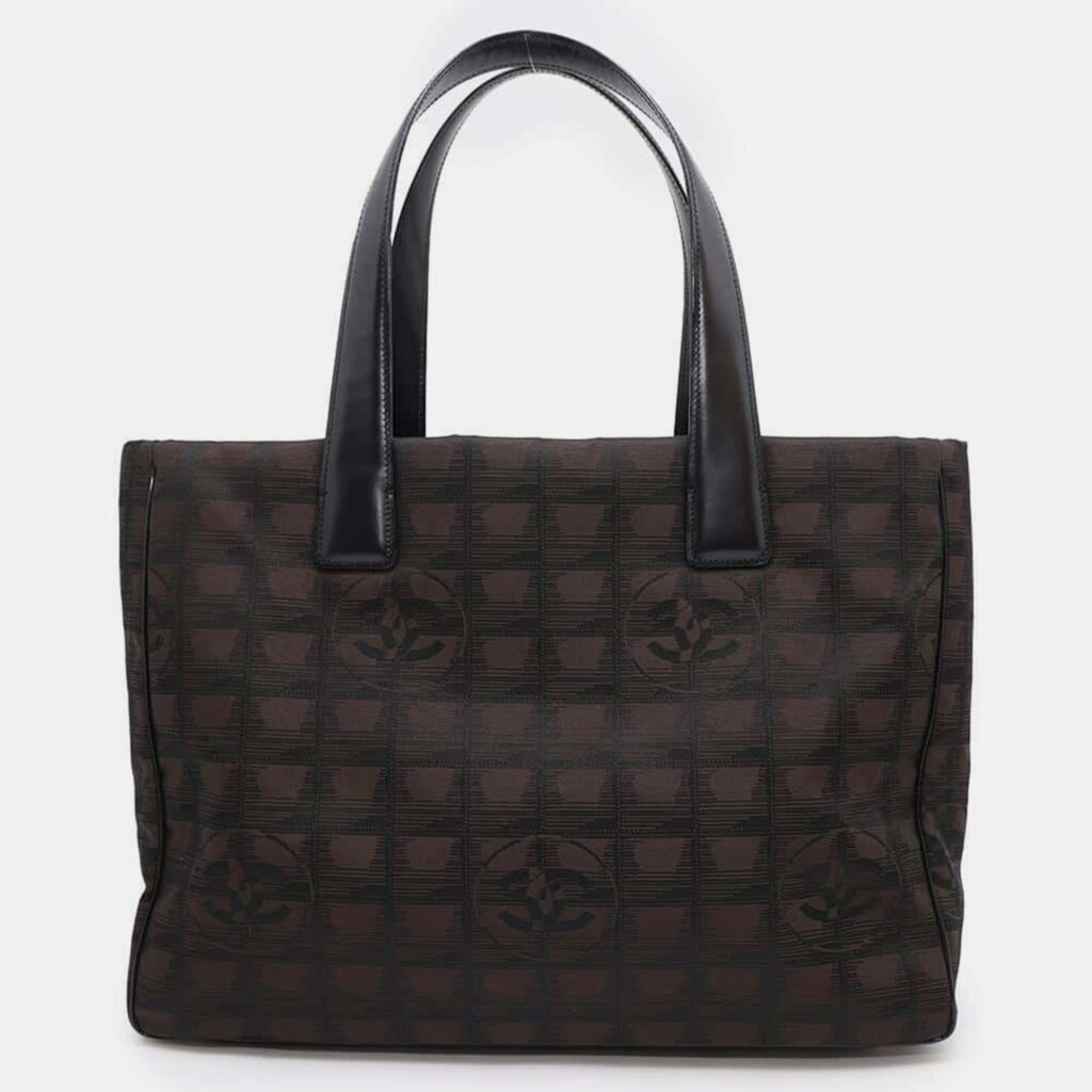 luxury-women-chanel-used-handbags-p1111170-014 Chanel Brown/Black Nylon Leather New Travel Line Tote Bag