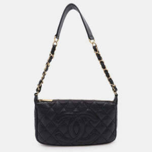 Chanel Black Caviar Leather One Belt Cc Logo Semi Shoulder Bag
