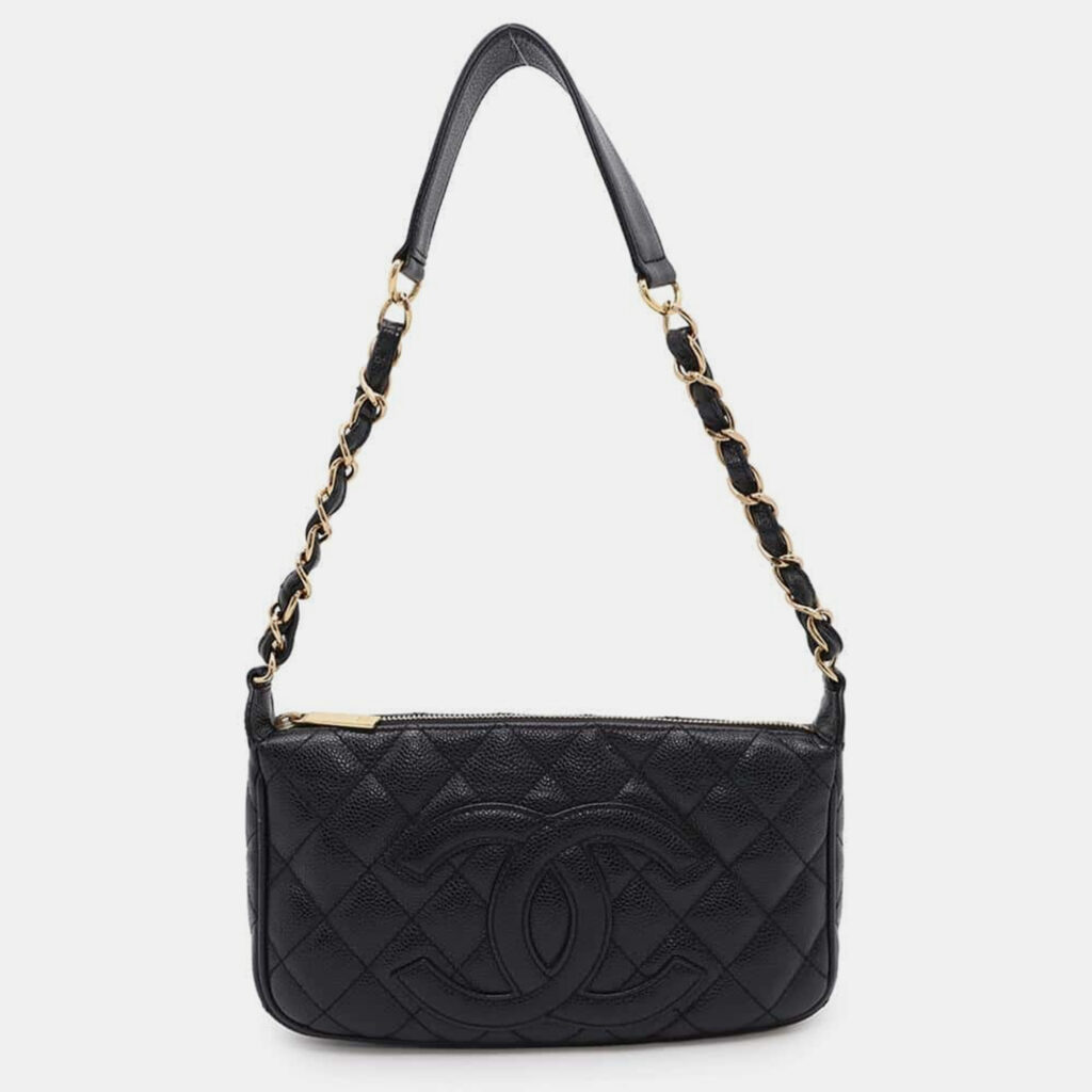 luxury-women-chanel-used-handbags-p1111171-014 Chanel Black Caviar Leather One Belt Cc Logo Semi Shoulder Bag