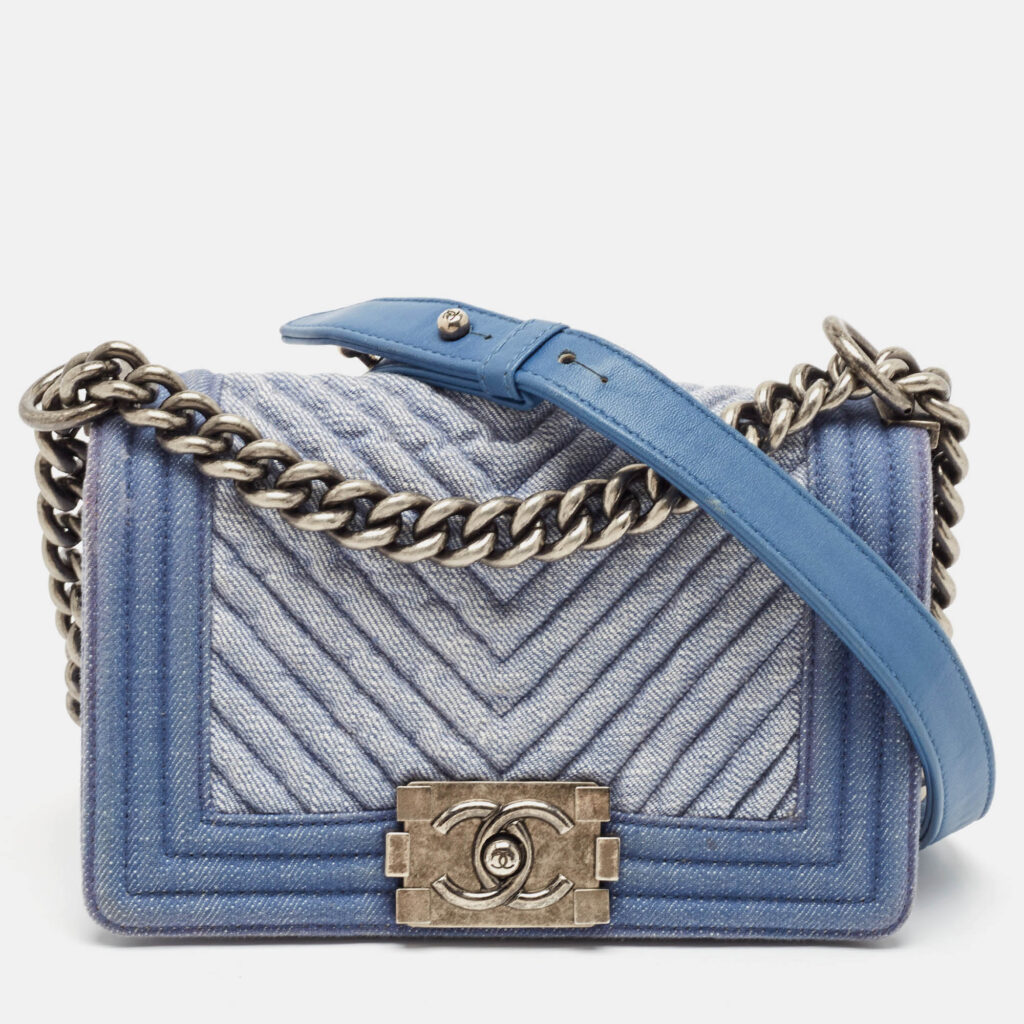 luxury-women-chanel-used-handbags-p1111692-013 Chanel Blue Chevron Quilted Denim Small Boy Flap Bag