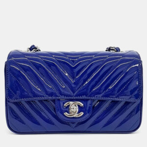 Chanel Blue Patent Leather Chevron Classic Mini Crossbody Bag
