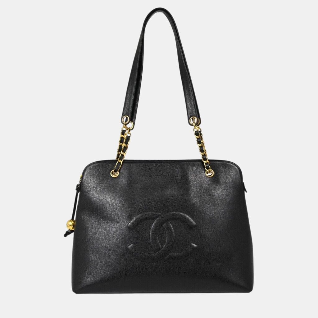 luxury-women-chanel-used-handbags-p1112285-001 Chanel Black Leather Chain Tote Bag