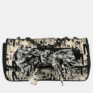 Chanel Black White Silk Lambskin Leather Choco Bar Shoulder Bag