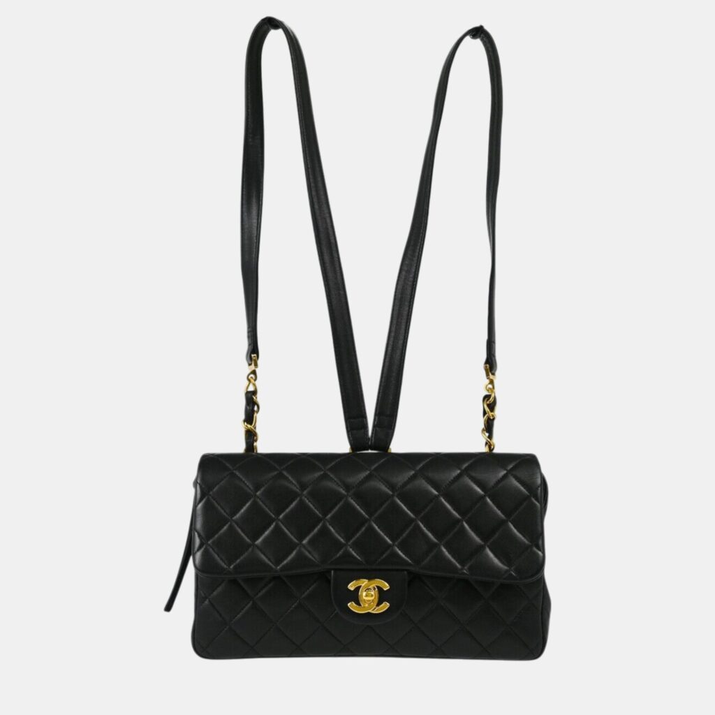Chanel Black Lambskin Leather Backpack