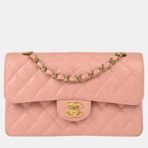 Chanel Pink Calfskin Small Classic Double Flap Shoulder Bag