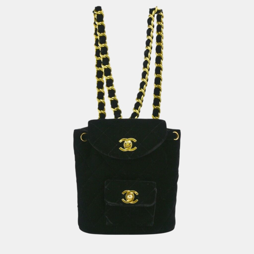 luxury-women-chanel-used-handbags-p1112323-001 Chanel Black Velvet Small Duma Backpack