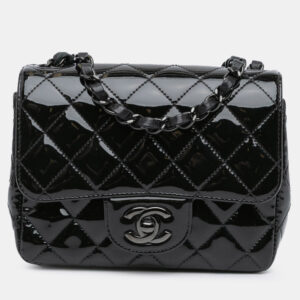 Chanel Black Patent So Black Square Classic Mini Single Flap Bag
