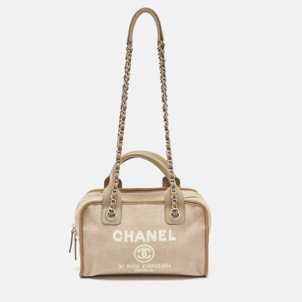 luxury-women-chanel-used-handbags-p1114020-008 Chanel Beige Canvas Deauville Bowler Bag