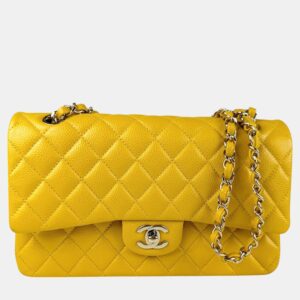 Chanel Yellow Caviar Leather Double Flap Shoulder Bag