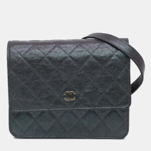 Chanel Black Caviar Leather Square Wallet on Chain