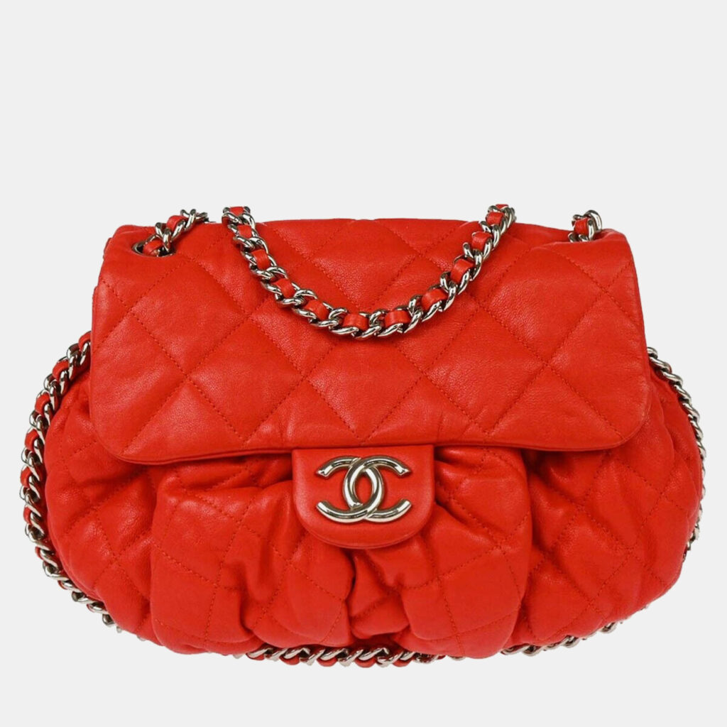 luxury-women-chanel-used-handbags-p1115443-002 Chanel Red Lambskin Around Chain Shoulder Bag