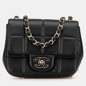 Chanel Black Lambskin Leather Mini Square Resin Crystal Monacoco Flap Bag
