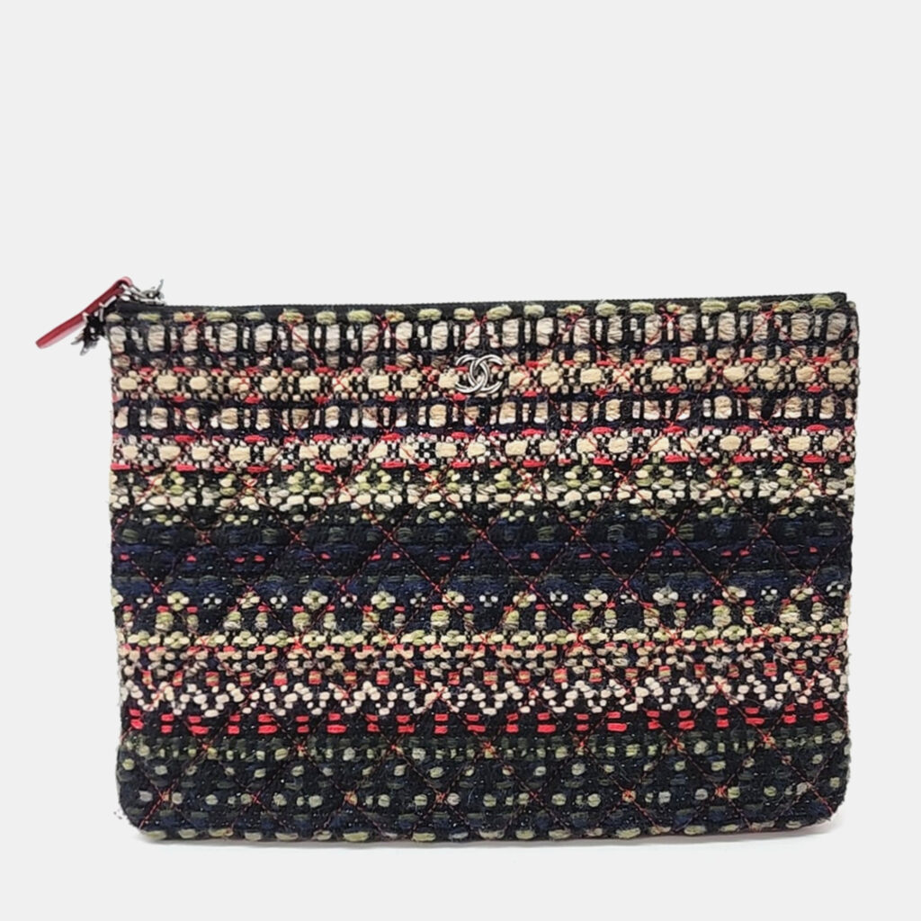 Chanel Multicolor Tweed Charm Decorated Medium Clutch Bag