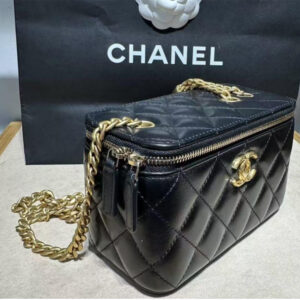 Chanel Black Lambskin Matelass&eacute; Chain Vanity bag