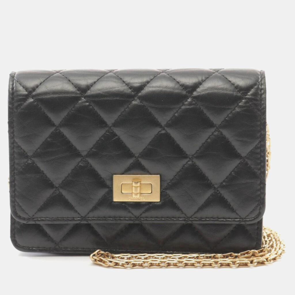 luxury-women-chanel-used-handbags-p1120460-003 Chanel Black Leather 2.55 Chain Shoulder Bag