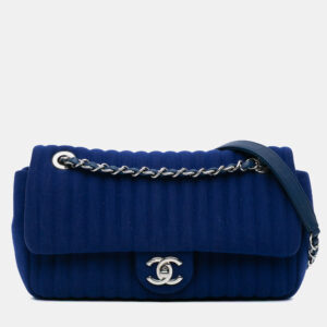 Chanel Blue Jersey Medium Vertical Chain Flap Shoulder Bag