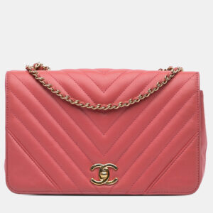 Chanel Pink Chevron Lambskin Medium Statement Flap Shoulder Bag