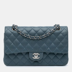 Chanel Blue Lambskin Leather Medium Classic Double Flap Shoulder Bag