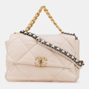 chanel beige large lambskin 19 flap shoulder bag