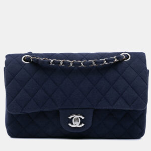 Chanel Blue Medium Classic Jersey Double Flap Shoulder Bag