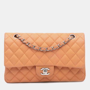 Chanel Orange Medium Classic Caviar Double Flap Bag