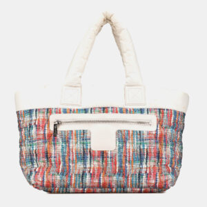Chanel White Nylon Tweed Printed Coco Cocoon Tote Bag