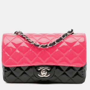 Chanel Black Pink Mini Rectangular Bicolor Patent Leather Flap Bag