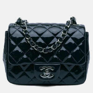 Chanel Navy Blue Mini Square Classic Patent Single Flap Bag
