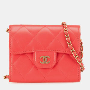 Chanel Red Quilted Lambskin Flap Card Holder on Chain