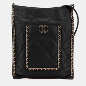 Chanel Black Quilted Calfskin Chain Flat Shoulder Bag