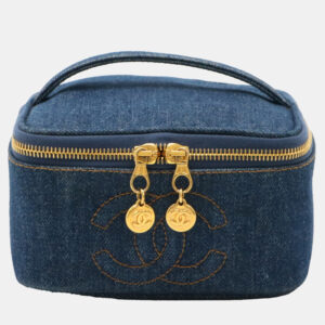Chanel Coco Mark Denim Vanity Bag Handbag Blue