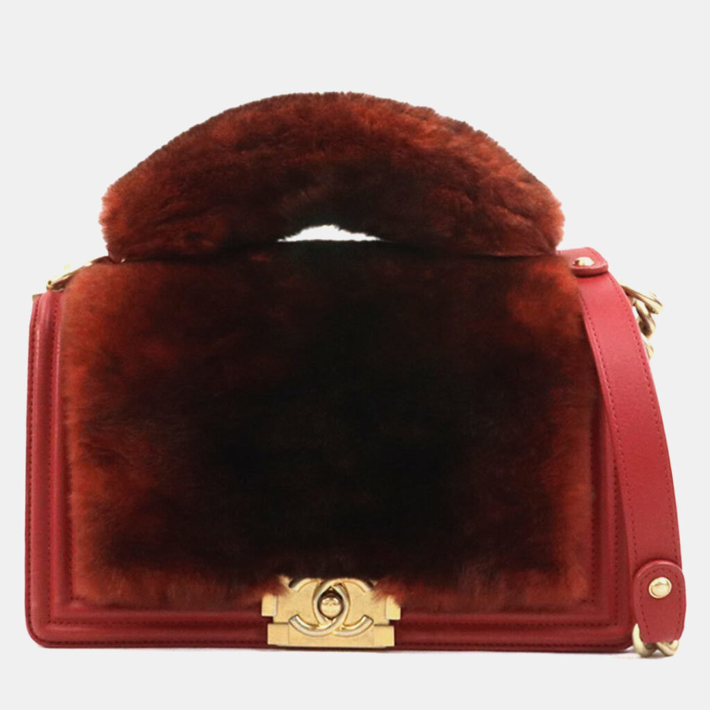luxury-women-chanel-used-handbags-p1124406-001 Chanel Brown Red Fur Leather Boy Shoulder Bag