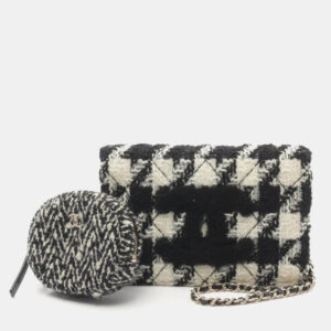 Chanel Black White Fabric Shoulder Bag