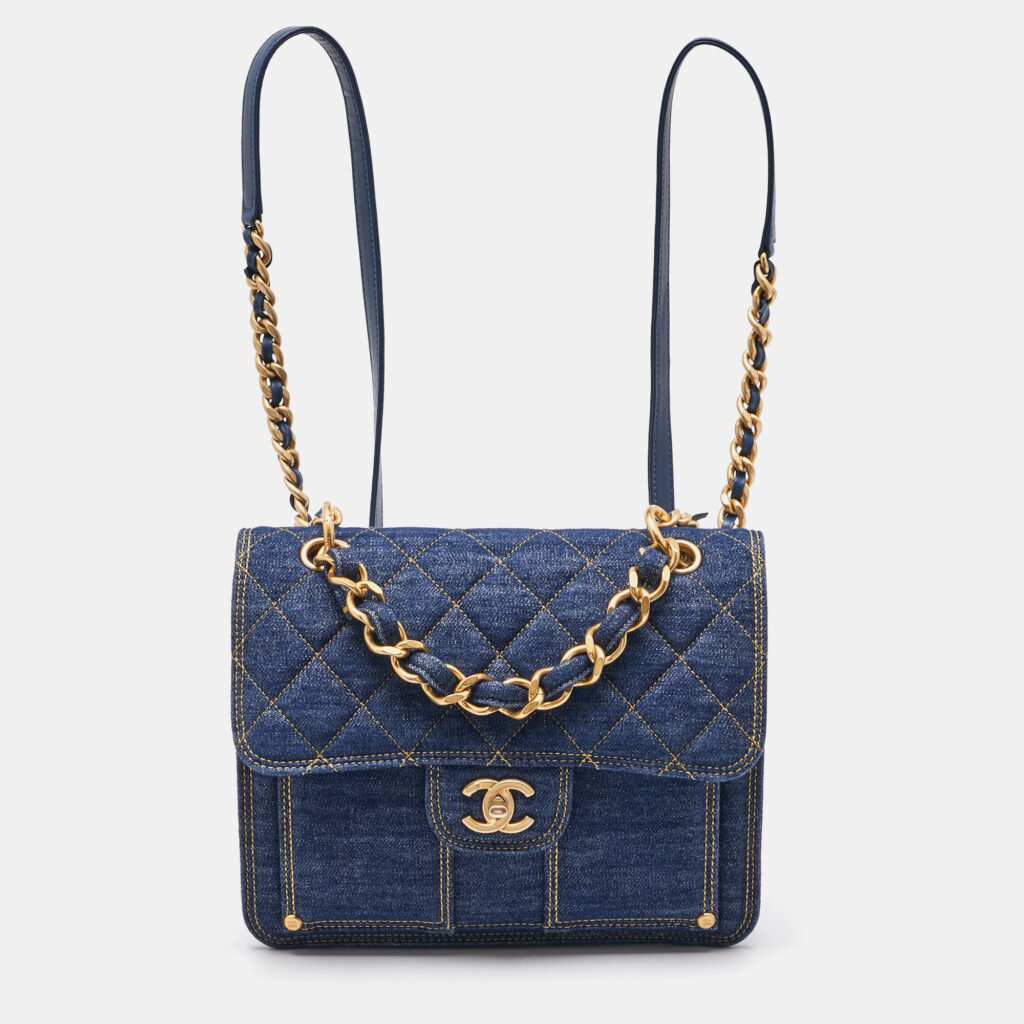 luxury-women-chanel-used-handbags-p1125160-007 Chanel Blue Quilted Denim CC Flap Double You Backpack