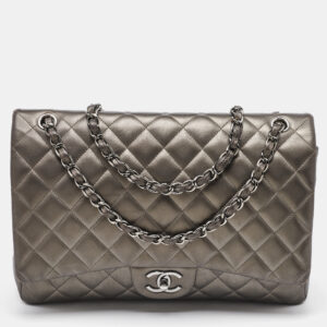 Chanel Grey Quilted Leather Maxi Classic Double Flap Bag