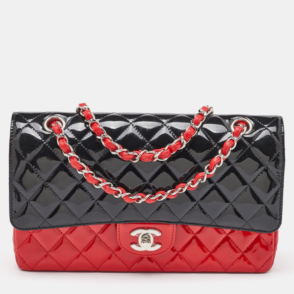 luxury-women-chanel-used-handbags-p1125194-007 Chanel Black/Red Quilted Patent Leather Medium Classic Double Flap Bag