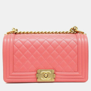 Chanel Pink Caviar Leather Medium Boy Shoulder Bag