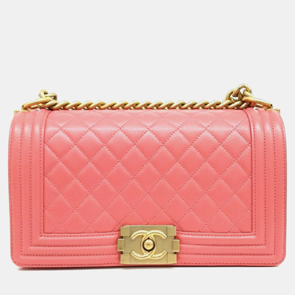 luxury-women-chanel-used-handbags-p1125594-006 Chanel Pink Caviar Leather Medium Boy Shoulder Bag
