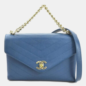 Chanel Blue Leather V-Stitch Shoulder Bag