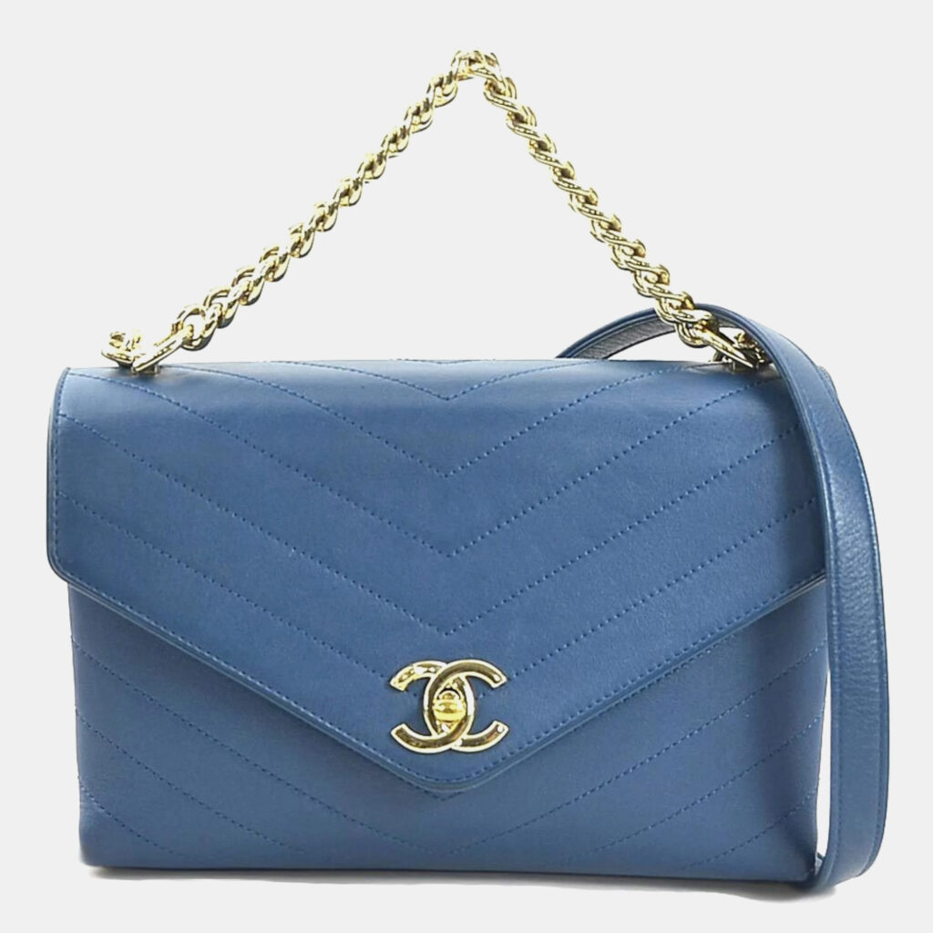 luxury-women-chanel-used-handbags-p1128500-004 Chanel Blue Leather V-Stitch Shoulder Bag