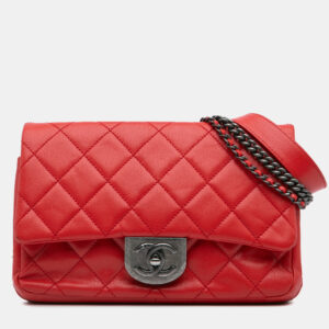 Chanel Red Quilted Goatskin Small Double Carry Waist Chain Flap Bag