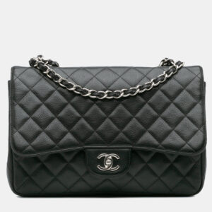 Chanel Black Caviar Leather Jumbo Classic Single Flap Bag