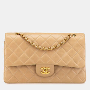 Chanel Beige Medium Classic Lambskin Double Flap Bag