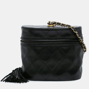 Chanel Black Quilted Lambskin Tassel Vanity Case