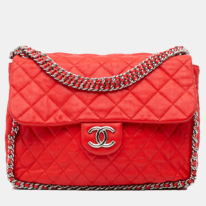 Chanel Red Maxi Washed Lambskin Chain Around Flap Bag