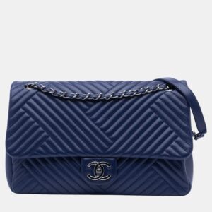 Chanel Dark Blue Quilted Lambskin Large CC Crossing Flap Bag