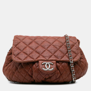 Chanel Brown Large Quilted Lambskin Chain Around Flap Bag