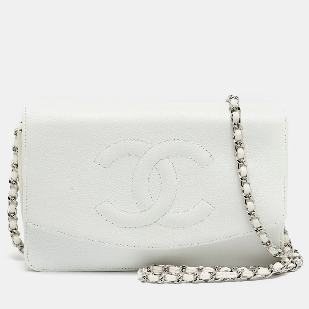 luxury-women-chanel-used-handbags-p1133740-004 Chanel White Caviar Leather CC Timeless Wallet on Chain